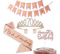 Happy 70th Birthday Party Favor Supplies for Women,70th Birthday Sash and Tiara Crown Rose Gold Birthday Cake Topper Happy Birthday Banner,Gift For Women Birthday Party Decoration(70th)