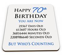 Happy 70th Birthday You are Now Days Hours Minutes Seconds Old Novelty Glossy Mug Coaster - Blue