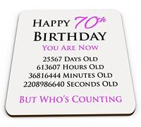 Happy 70th Birthday You are Now Days Hours Minutes Seconds Old Novelty Glossy Mug Coaster - Pink
