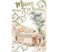 Happy 70th Mum 70 Chaise Lounge & Presents Design Birthday Card Lovely Verse