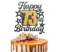 Happy 73rd Birthday Cake Topper - Black and Gold Glitter Number Cake Topper - Number 73