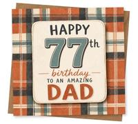 Happy 77th Birthday Card for Dad - Plaid Design with Bold Number Typography