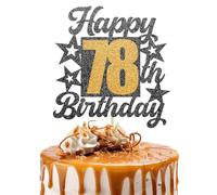 Happy 78th Birthday Cake Topper - Black and Gold Glitter Number Cake Topper - Number 78
