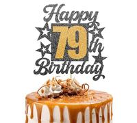 Happy 79th Birthday Cake Topper - Black and Gold Glitter Number Cake Topper - Number 79