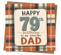 Happy 79th Birthday Dad Card - Plaid Design, Amazing Dad Birthday Card for Father, 79 Year Old Greeting