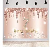 Happy 7th Birthday Decorations for Girls, Happy 7 Years Old Fabric Sign Poster Backdrop Banner Rosegold Photography Background 7th Birthday Party Supplies, 150cm x 90cm