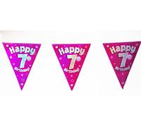Happy 7th Birthday Flag Bunting Age Girls Pink Kids Banner Partyware Decorations