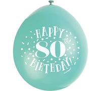 Happy 80th Birthday Assorted Colors Latex Balloons (22cm) Pack of 10 - Festive & Fun Party Decorations, Green