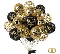 Happy 80th Birthday Balloons Black Gold 15 Pcs,80th Birthday Latex Confetti Balloons Black Gold Decoration 80 Year Old Men Women Anniversary Party Celebration Supplies