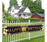Happy 80th Birthday Banner - Large durable fabric yard sign, suitable for indoor/outdoor celebrations, black 440x300CM
