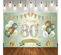 Happy 80th Birthday Banner Sage Green Gold, 1.1 x 1.8 m Backdrop for Women Men, Anniversary Party Decorations and Supplies for 80 Years Old Celebration