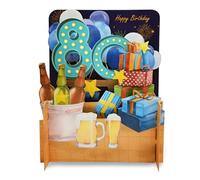 Happy 80th Birthday Beer & Presents 3D Pop Up Greeting Card by Alljoy Cards MN048