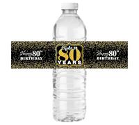 Happy 80th Birthday Bottle Labels Stickers Cheers to 80 Years Party Wine Bottle Wrappers 80 Birthday Anniversary Famliy Party Lables Favor Decoration Supplies Waterproof Black Gold 32 Stickers