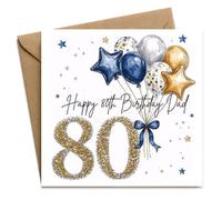 Happy 80th Birthday Card for Dad - Elegant Folded Design with Kraft Envelope, Blank Inside Card for Father's 80th
