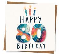 Happy 80th Birthday Card with Colourful Candle Design, Milestone Birthday Greeting Card for Her or Him