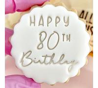 Happy 80th Birthday Cookie Cutter Stamp Embosser fits m&s Biscuits Great for Fondant Icing Eighty 80 Birthday Reusable Marks and Spencers Party Favours Free Matching Cutter