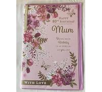 Happy 80th Birthday Mum With Love Birthday Card Age 80 Eighty Eightieth Pink-Flowers/Gold Words Ribbon/Glitter/Foil Detail(PRELUDE48188)