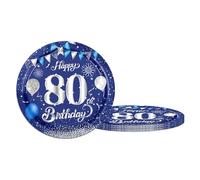 Happy 80th Birthday Paper Plates 9inch Blue and Sliver,16Pcs Tableware Party Plates,Happy 80th Birthday Decorations Plates for Boys,Girls,Kids,Him,Her 80th Birthday Party Supplies Table Decor