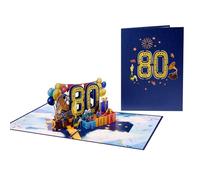 Happy 80th Birthday Pop-Up Greeting Card,Navy Blue Birthday Cards 3D Pop Up Cards,Pop up Happy Birthday Card Greeting Cards With Envelopes 3D Pop Up Birthday Cards for Him Her Boy Kids Birthday Gifts