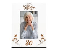 Happy 80th Birthday White Wooden Portrait Photo Frame Star Design Gift