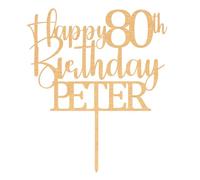 Happy 80th Birthday Wooden Cake Topper with Custom Name, Personalised Wood Toppers by 3 LITTLE DESSERTS (6 INCHES)