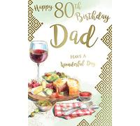 Happy 80th Dad 80 Ploughman's Lunch Red Wine Design Birthday Card Lovely Verse