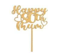 Happy 80th Mum Custom Wooden Cake Topper - (Personalised) by 3 LITTLE DESSERTS (6 INCHES)