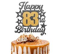 Happy 83rd Birthday Cake Topper - Black and Gold Glitter Number Cake Topper - Number 83