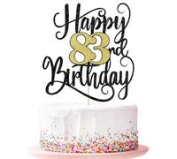 happy 83th birthday cake topper， 83 birthday party cake decorations (Black and gold flashes, 83rd)