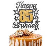 Happy 85th Birthday Cake Topper - Black and Gold Glitter Number Cake Topper - Number 85