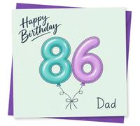 Happy 86th Birthday Dad Card - Personalised Style Age 86 Balloon Design for Father, Birthday Greeting Card