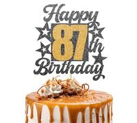 Happy 87th Birthday Cake Topper - Black and Gold Glitter Number Cake Topper - Number 87