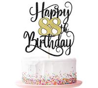 happy 88th birthday cake topper， 88 birthday party cake decorations (Black and gold flashes, 88th)