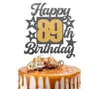 Happy 89th Birthday Cake Topper - Black and Gold Glitter Number Cake Topper - Number 89