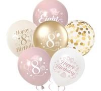 Happy 8th Birthday Balloons Decorations, 30 Pcs Pink and Gold Balloons Set | 12 Inch Birthday Balloon Kit with Ribbon for 8 Years Old Birthday Party Decor Supplies