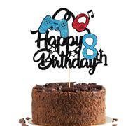 Happy 8th Birthday Cake Topper for Boys, Glittery Video Game Cake Topper Game On Cheers to 8 Years Cake Decoration, Perfect Cake Toppers for Themed Eight Years Old Birthday Party Supplies (8)