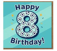 Happy 8th Birthday Card - Football Number 8 Design - Fun Blue Kids Age 8 Greeting Card