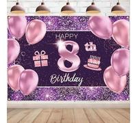 Happy 8th Birthday Print Wall Decorations Backdrop Party Background Backdrop Birthday Party Decoration Supplies Girls Pink Purple Gold Photo Background Booth Studio Props