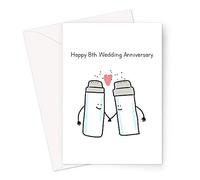 Happy 8th Wedding Anniversary Greeting Card | Salt Wedding Anniversary Card, Salt Shakers In Love, For Spouse, Married Eight Years