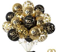 Happy 90th Birthday Balloons Black Gold 15 Pcs,90th Birthday Latex Confetti Balloons Black Gold Decoration 90 Year Old Men Women Anniversary Party Celebration Supplies