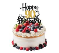 Happy 90th Birthday Cake Topper, Glitter Cheers to 90 Years Cake Topper, Fabulous Cake-Decoration for Happy 90th Birthday, Anniversary Party Cakes Decorations Supplies (Black, Gold)
