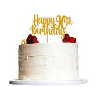 Happy 90th Birthday Cake Topper Gold Glitter Number 90 Ninety Years Old Birthday Cake Pick Decoration For 90th Birthday Celebrating Anniversary Party Supplies (Gold 90th)