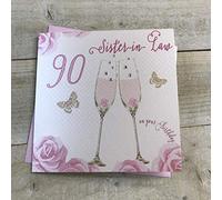 Happy 90th Birthday Card Sister-in-Law Pink Cake & Sparkly Glasses by White Cotton Cards SS42-SIL90