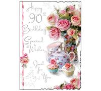 Happy 90th Birthday Card - Special Wishes just for you Roses and Cupcakes