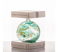 Happy 90th Birthday Gift - 10cm Emerald Glass Friendship Ball - Handcrafted Keepsake Ornament for Milestone Birthday