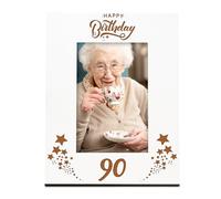 Happy 90th Birthday White Wooden Portrait Photo Frame Star Design Gift