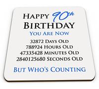 Happy 90th Birthday You are Now Days Hours Minutes Seconds Old Novelty Glossy Mug Coaster - Blue