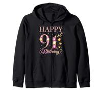Happy 91st Birthday 91 Years Old Men Women Birthday Party Zip Hoodie