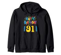 Happy 91st Birthday Apparel Fun Celebration Zip Hoodie