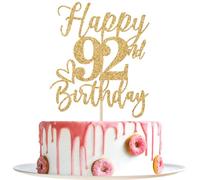 Happy 92nd Birthday Cake Topper - Cheers to 92 Years, Fabulous Gold Glitter Party Supplies